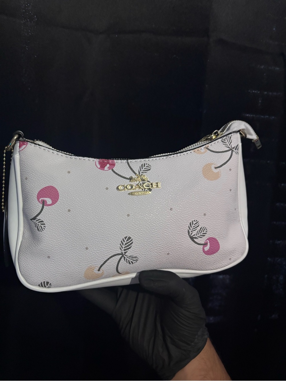 Coach White Pink & Peach Cherry-Print Leather Wristlet